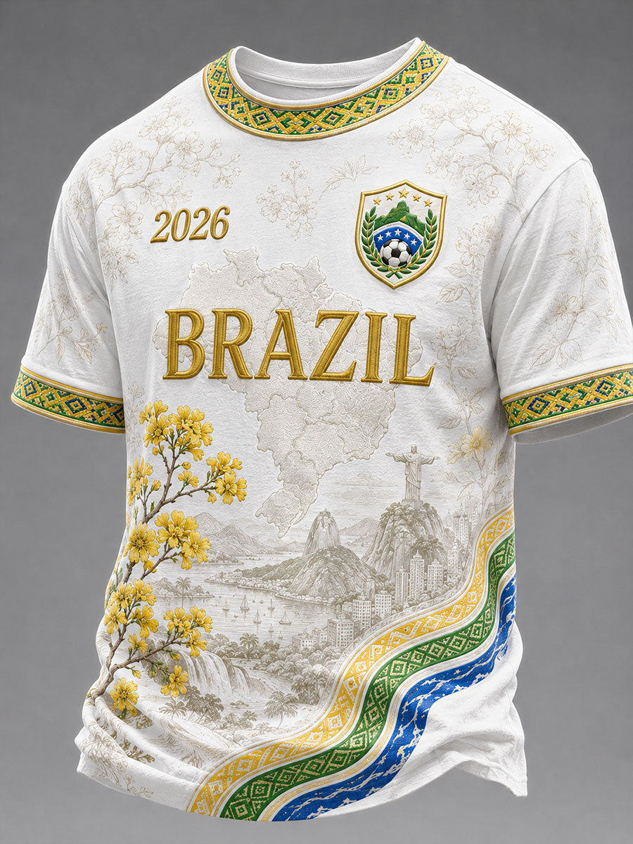 Men's Brazil Football Print Casual T-Shirt