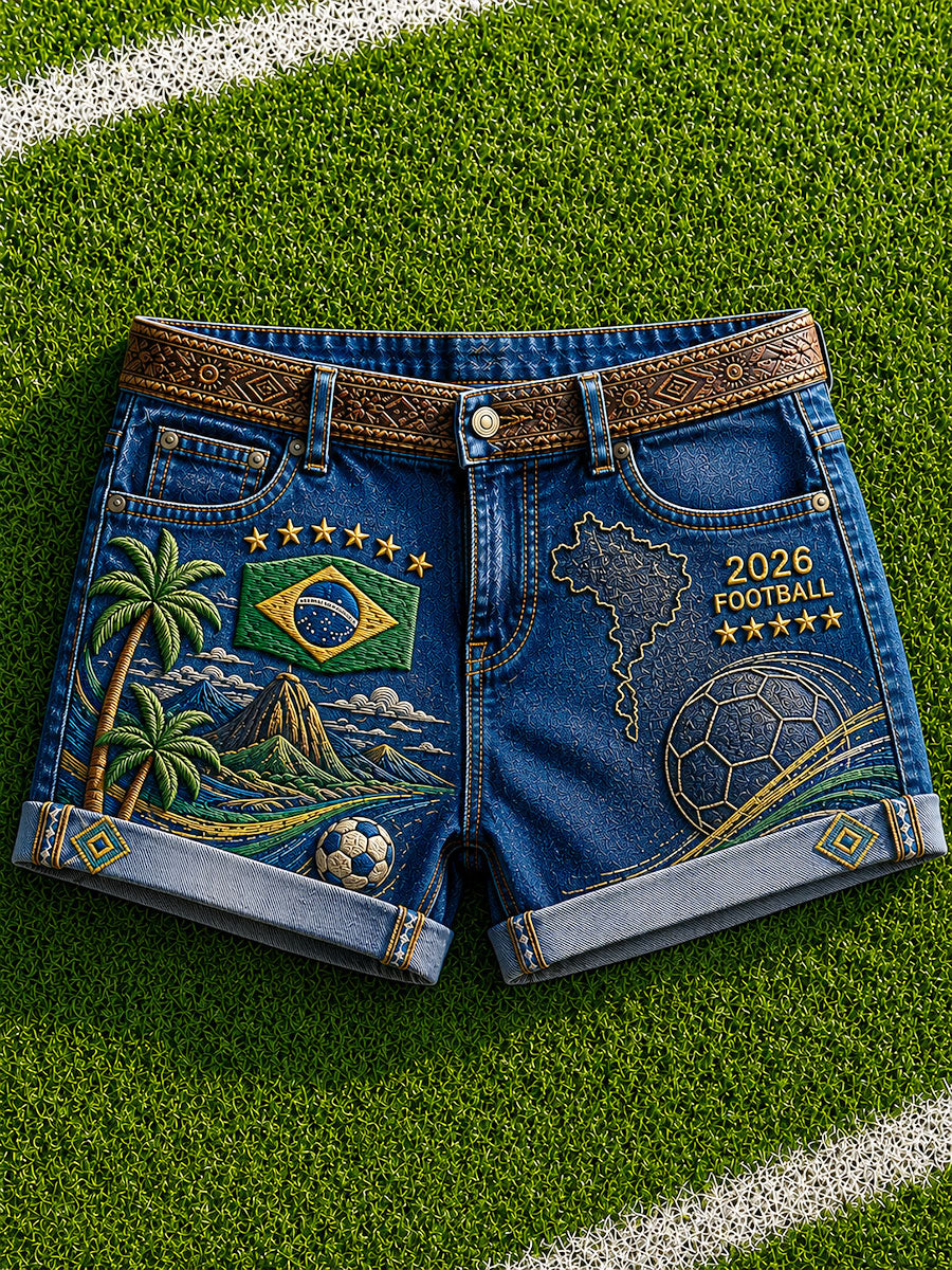 Women's 2026 Brazil Football Print Casual Shorts