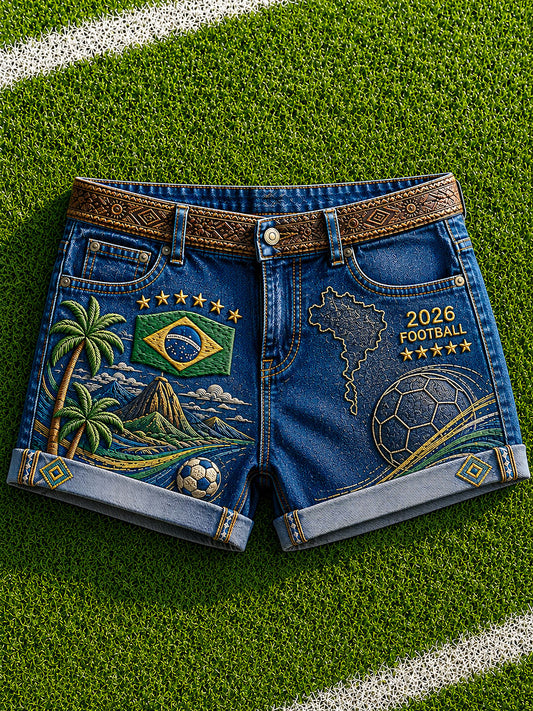 Women's 2026 Brazil Football Print Casual Shorts