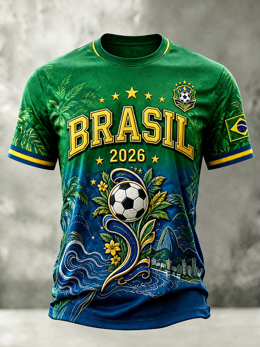 Men's Brazil Football Fan Gift Short Sleeve T-shirt