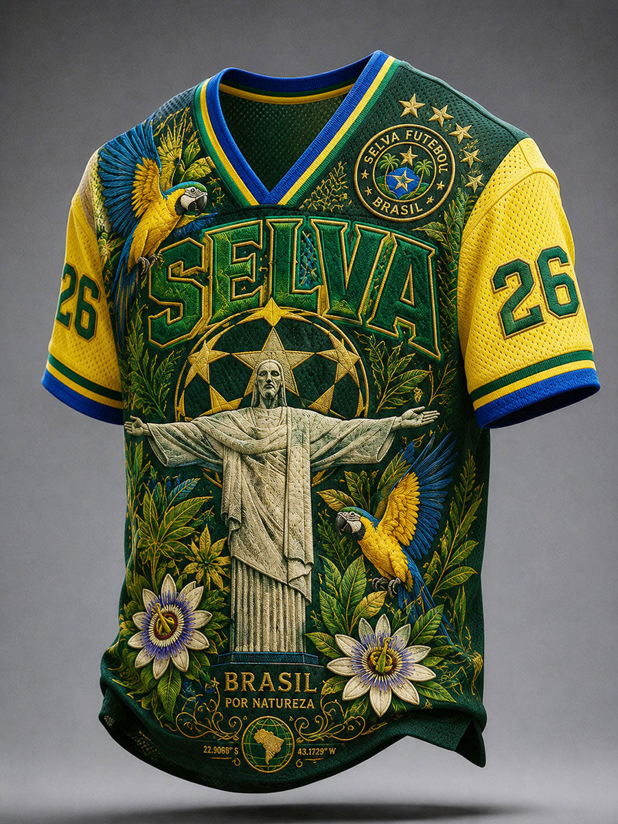 Men's Brazil Football Lover Art Printed Cooling Mesh T-shirt