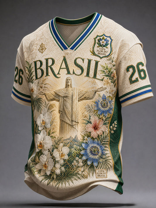 Men's Brazil Football Lover Art Printed Cooling Mesh T-shirt