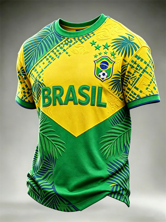 Men's Brasil Football Leaves Colorblock Art Print short sleeves t-shirt