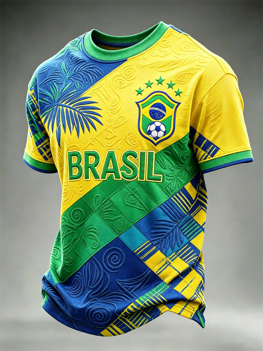 Men's Brasil Football Leaves Colorblock Art Print short sleeves t-shirt