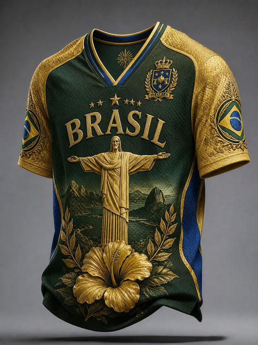 Men's Brazil Football Lover Art Printed Cooling Mesh T-shirt