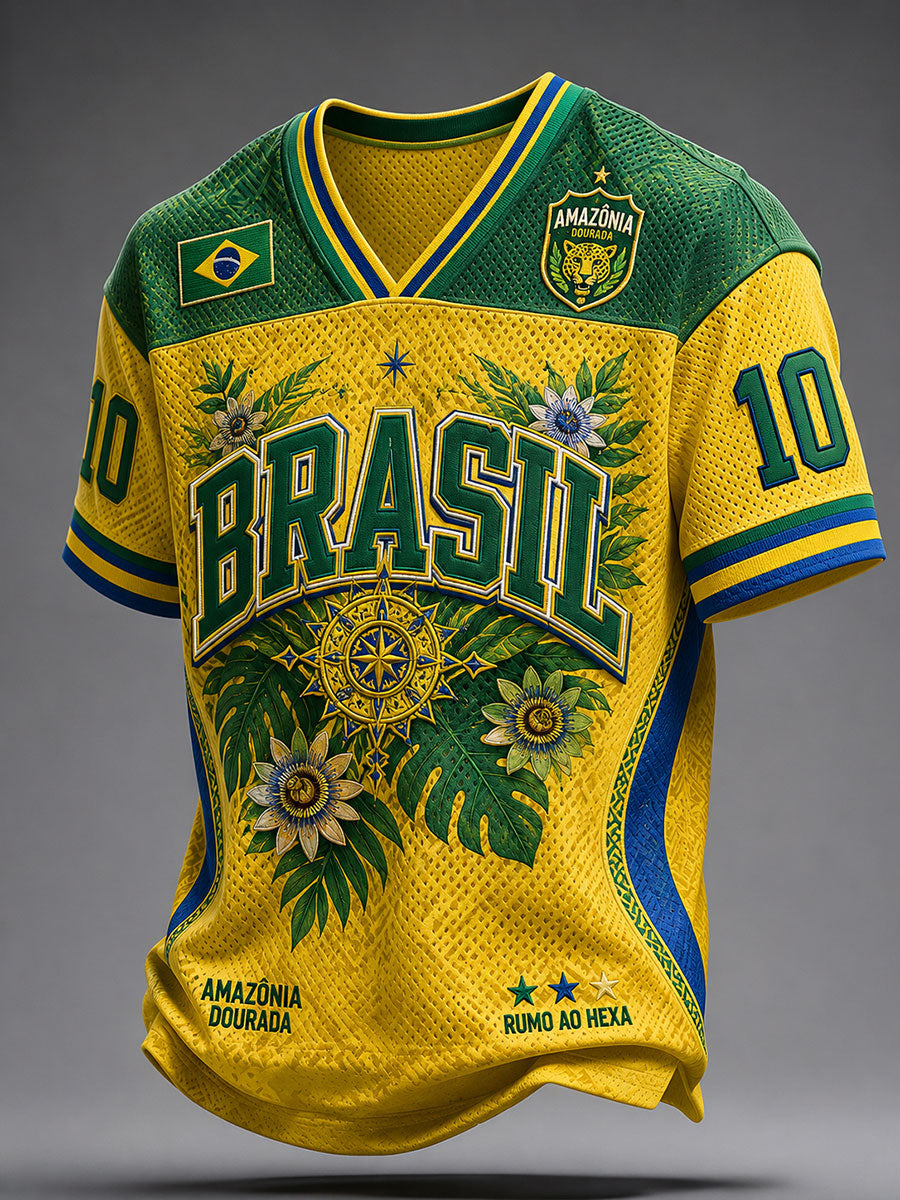 Men's Brazil Football Lover Art Printed Cooling Mesh T-shirt