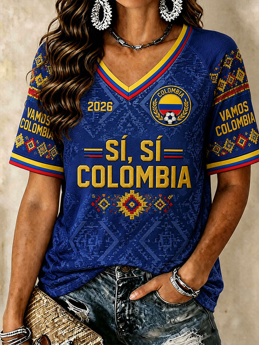 Women’s Colombia Soccer V-Neck T-Shirts