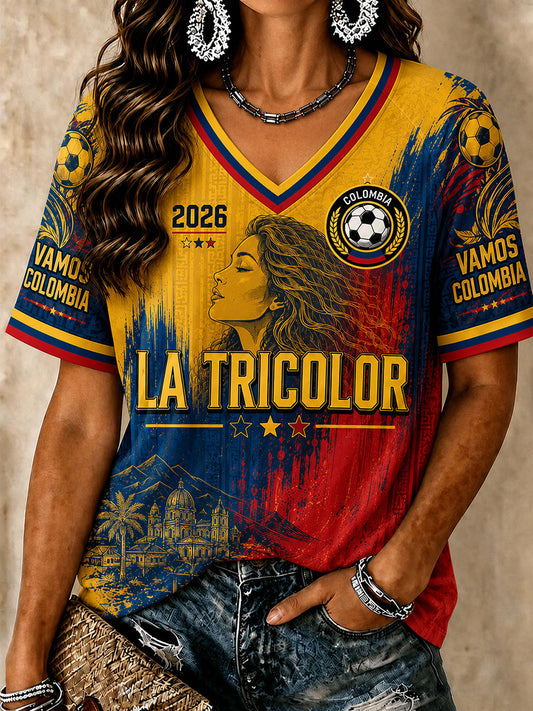 Women’s Colombia Soccer V-Neck T-Shirts