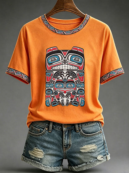 Women's Indigenous Totem Print Casual T-Shirt