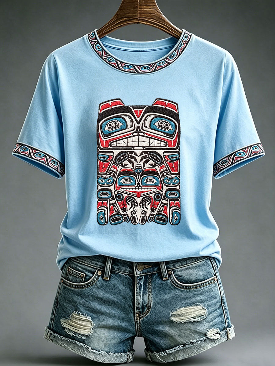 Women's Indigenous Totem Print Casual T-Shirt