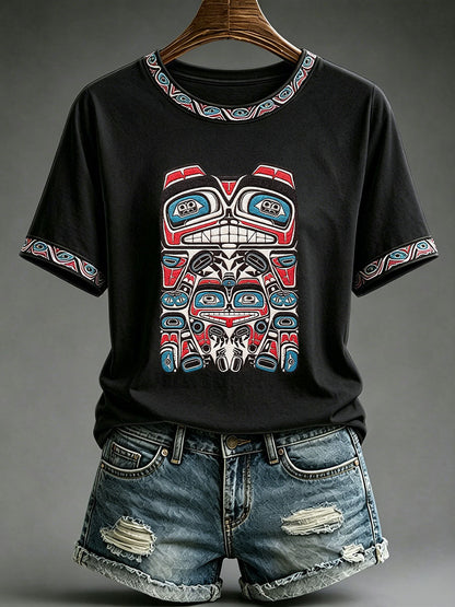 Women's Indigenous Totem Print Casual T-Shirt