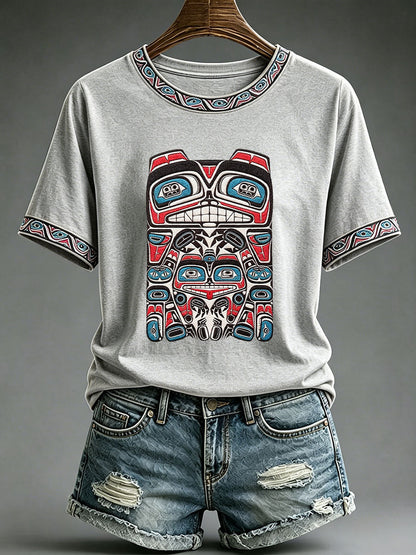Women's Indigenous Totem Print Casual T-Shirt