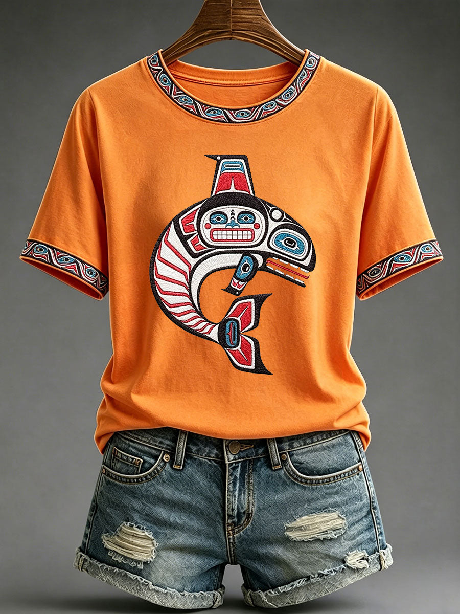 Women's Indigenous Totem Print Casual T-Shirt