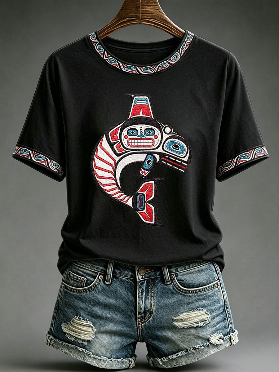 Women's Indigenous Totem Print Casual T-Shirt