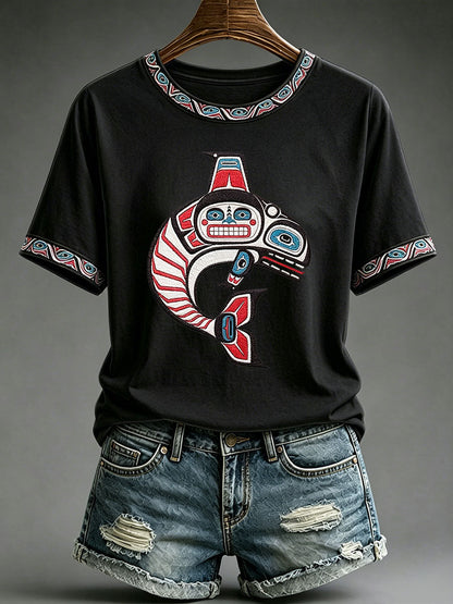 Women's Indigenous Totem Print Casual T-Shirt