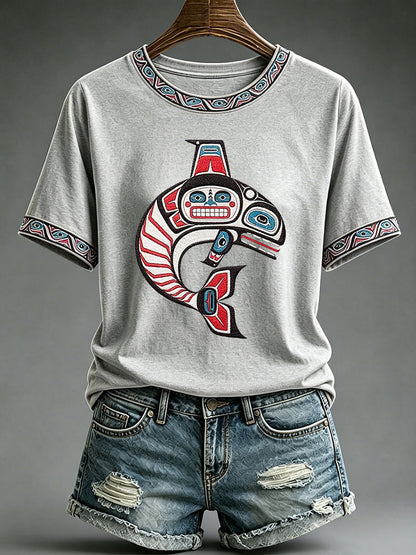 Women's Indigenous Totem Print Casual T-Shirt