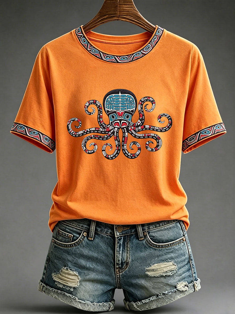 Women's Indigenous Totem Print Casual T-Shirt