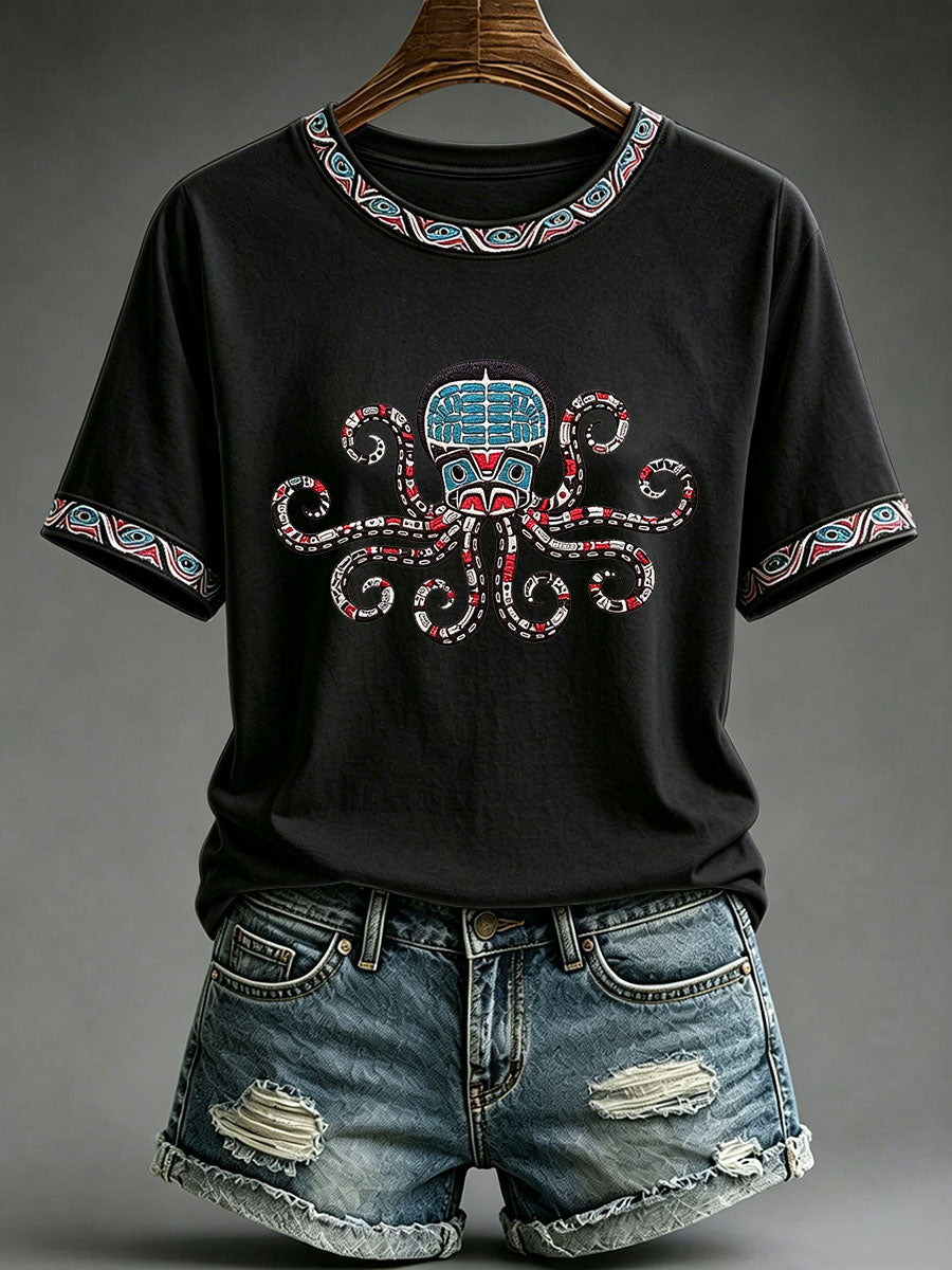 Women's Indigenous Totem Print Casual T-Shirt