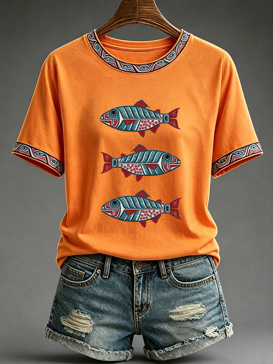 Women's Indigenous Totem Print Casual T-Shirt