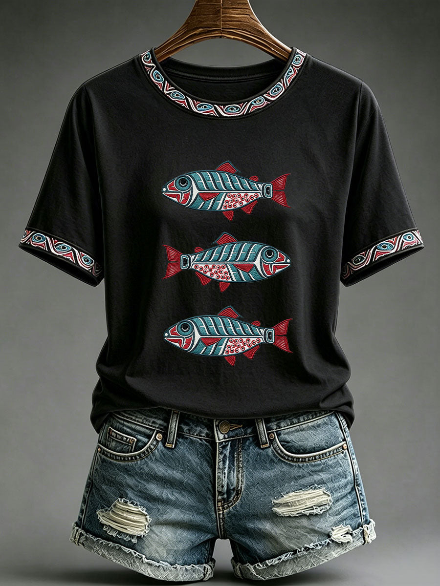 Women's Indigenous Totem Print Casual T-Shirt