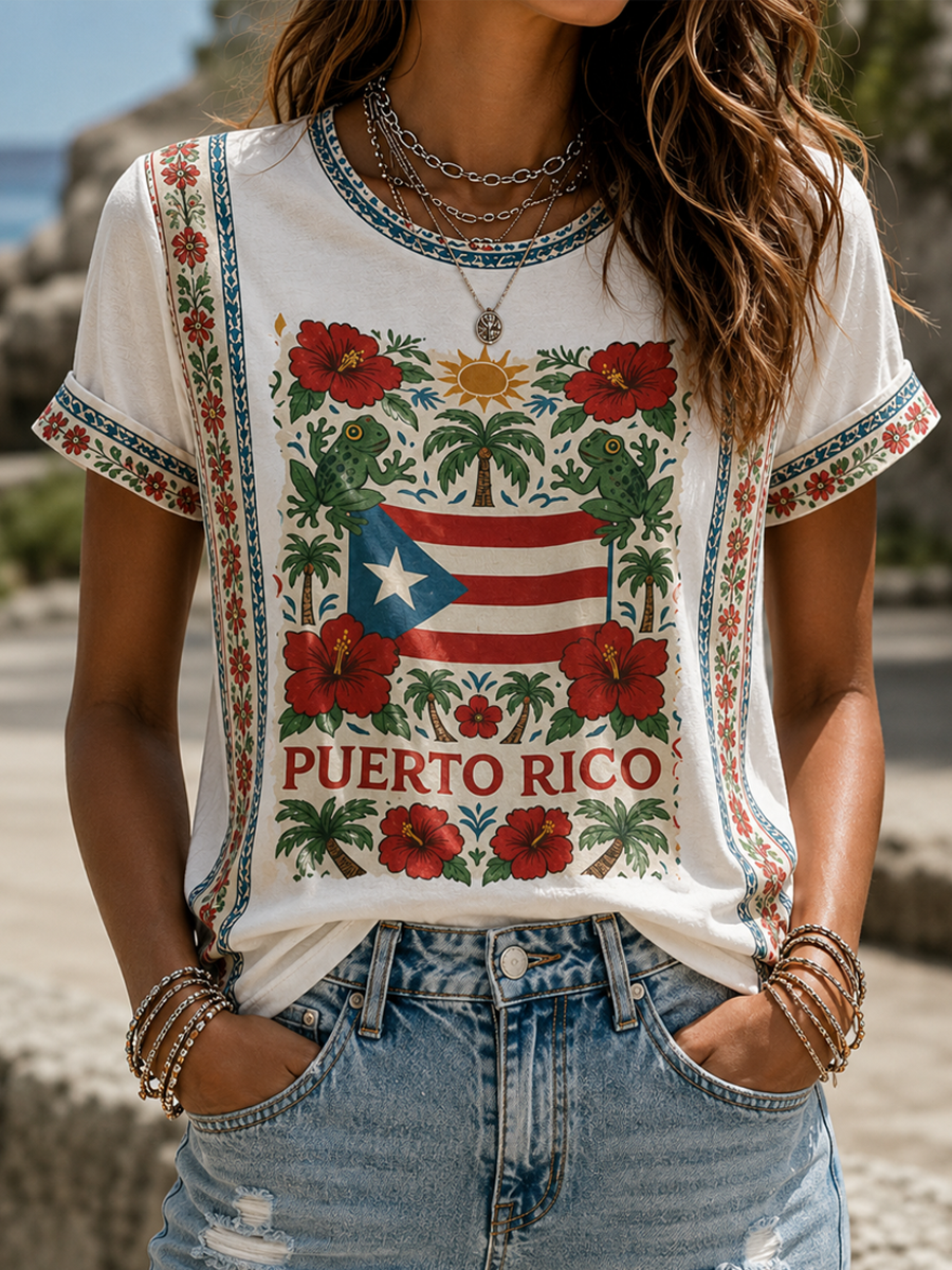 Women's Puerto Rico Printed short-sleeved T-shirt