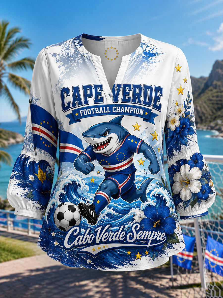 Women's Cape Verde Football Match Cheering Elements Art Print V-Neck Top