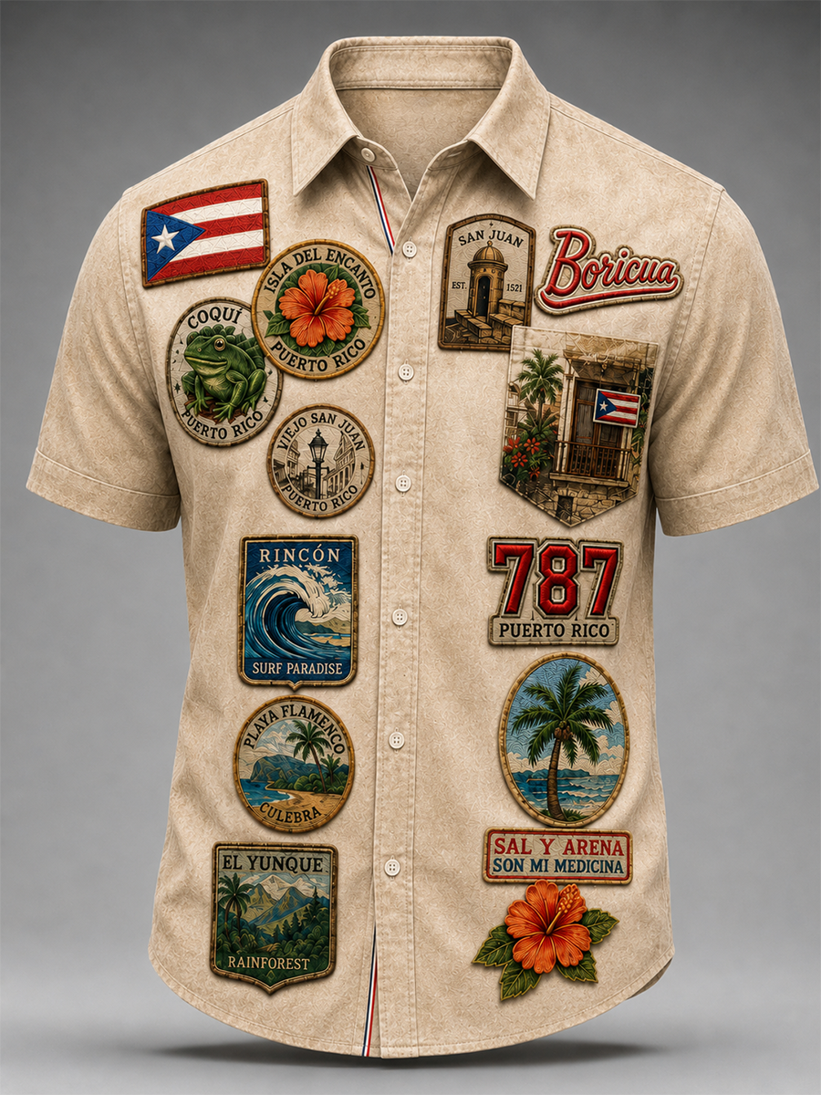 Men's Puerto Rico Ice Cream Cotton Summer Casual Beach Shirt Short Sleeve