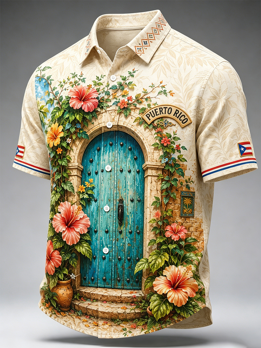 Men's Puerto Rico Ice Cream Cotton Summer Casual Beach Shirt Short Sleeve