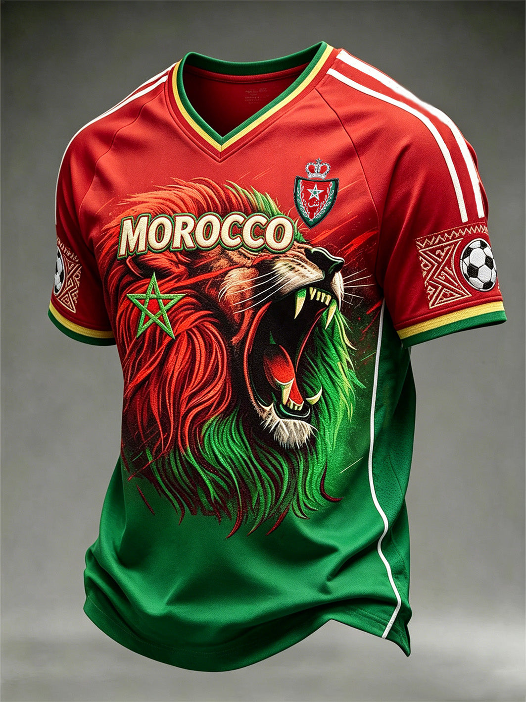 Men's Color Combination Design Football Element Pattern Print V-neck T-shirt
