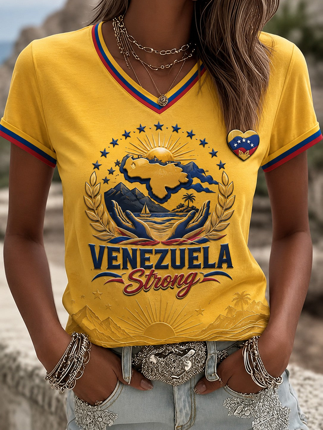 Women's Venezuela Strong Printed V-neck T-shirt
