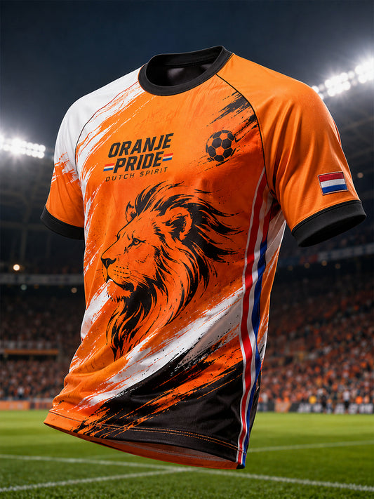 Men's Short-Sleeve Raglan T-Shirt With Lion And Soccer-Themed Print