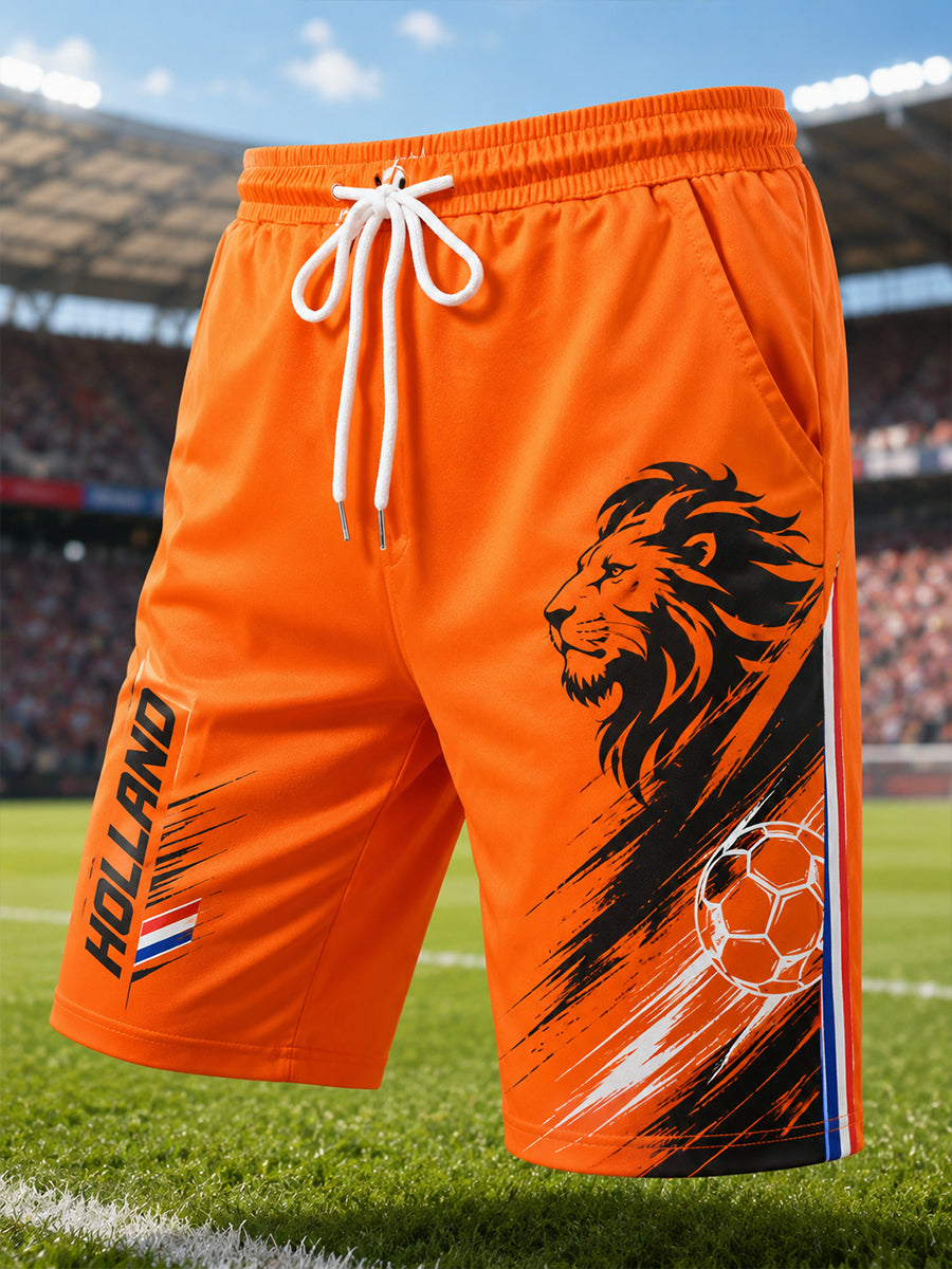 Men's Lion And Soccer-Themed Print Shorts