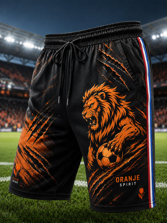 Men's Lion And Soccer-Themed Print Shorts