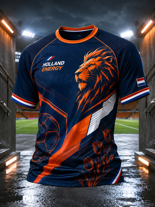 Men's Short-Sleeve Raglan T-Shirt With Lion And Soccer-Themed Print