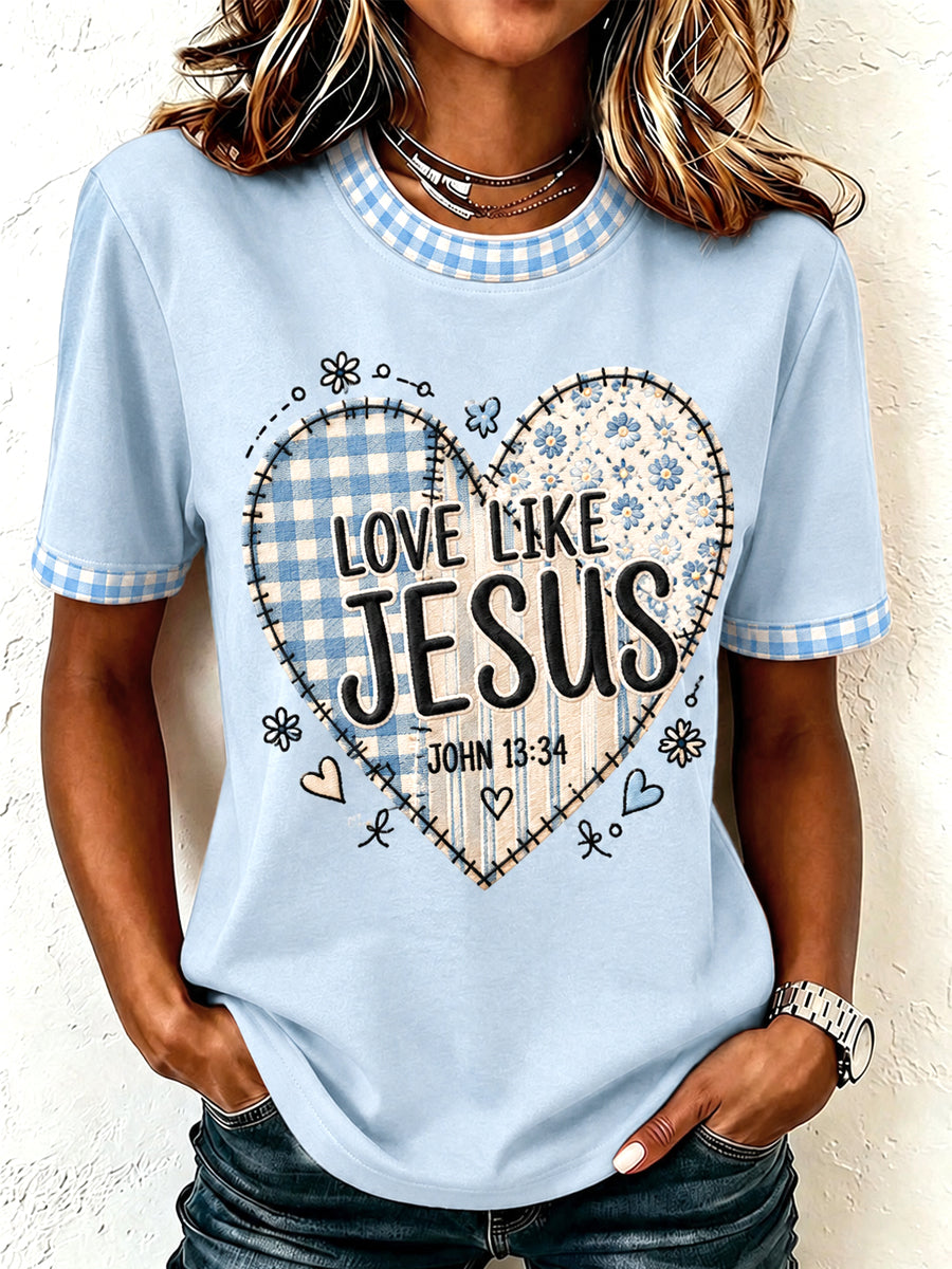 Women's Love Like Jesus Plaid Print Casual Tee