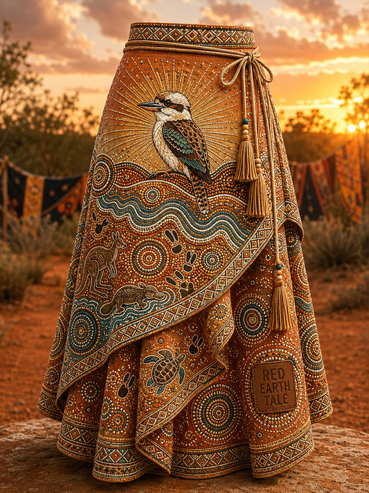 Women's Casual Skirt with Vintage Australian Ethnic Art Print