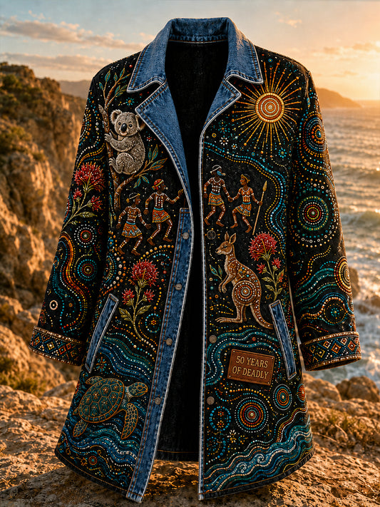 Women's Casual Jacket with Vintage Australian Ethnic Art Print