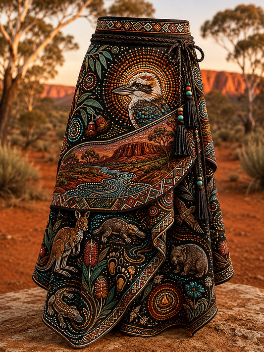 Women's Casual Skirt with Vintage Australian Ethnic Art Print
