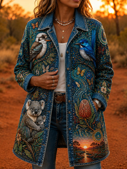 Women's Casual Jacket with Vintage Australian Ethnic Art Print