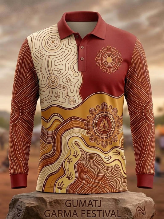 Men's AU Garma Festival Printed Long-Sleeve Polo Shirt