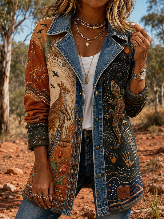 Women's Casual Jacket with Vintage Australian Ethnic Art Print