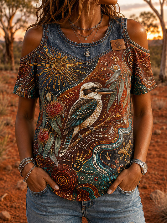 Women's Casual Top with Vintage Australian Ethnic Art Print