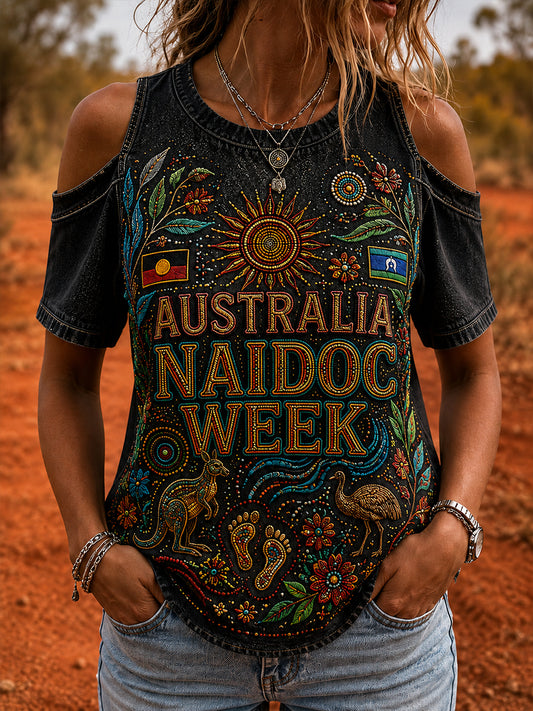 Women's Casual Top with Vintage Australian Ethnic Art Print