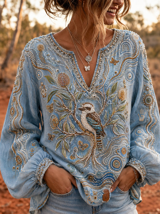 Women's Casual Top with Vintage Australian Ethnic Art Print