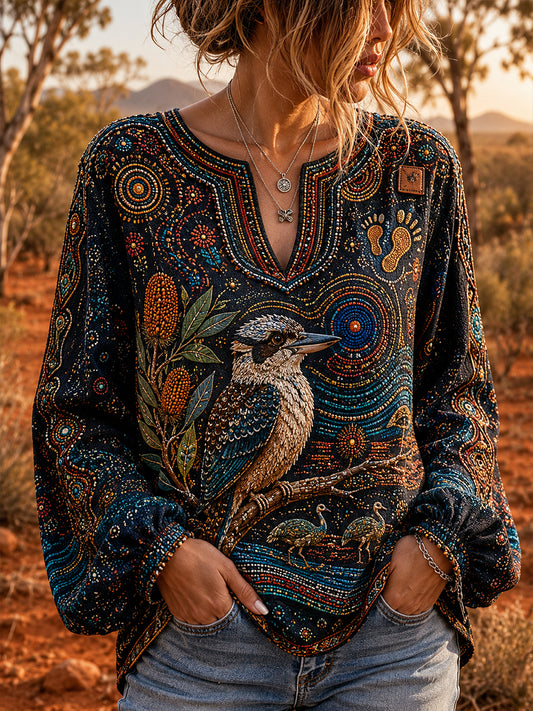 Women's Casual Top with Vintage Australian Ethnic Art Print