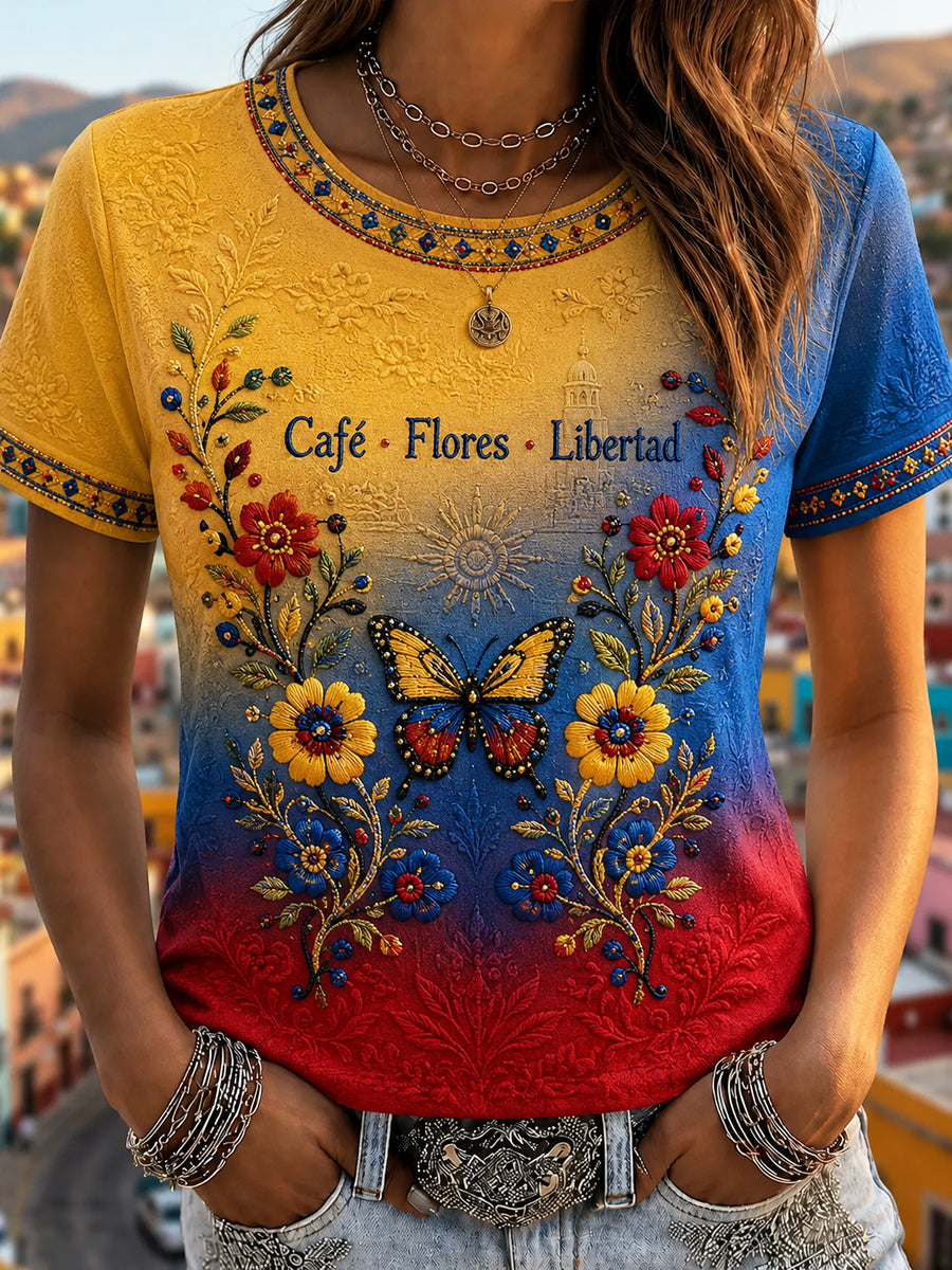 Women's Columbia Classic Floral Butterfly Gradient Casual T-Shirt