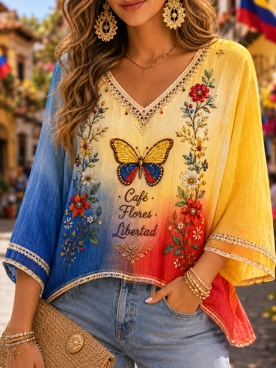 Women's Columbia Gradient Floral Art V-Neck Top