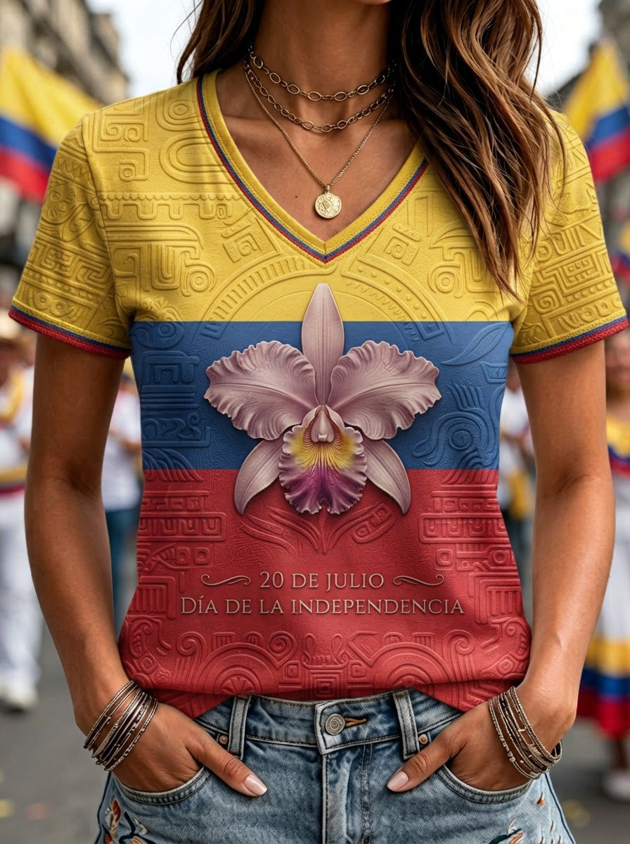 Women’s Colombian Independence Day Print Casual Short-Sleeve T-Shirt