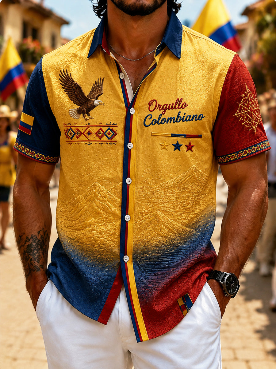 Men's Retro Columbia Eagle Gradient Casual Shirt
