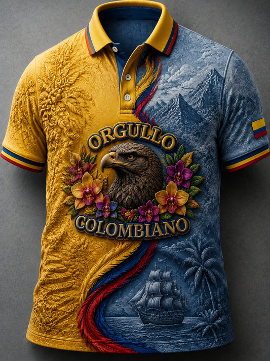 Men’s Colombian Independence Day Printed Casual Short-Sleeve Polo Shirt